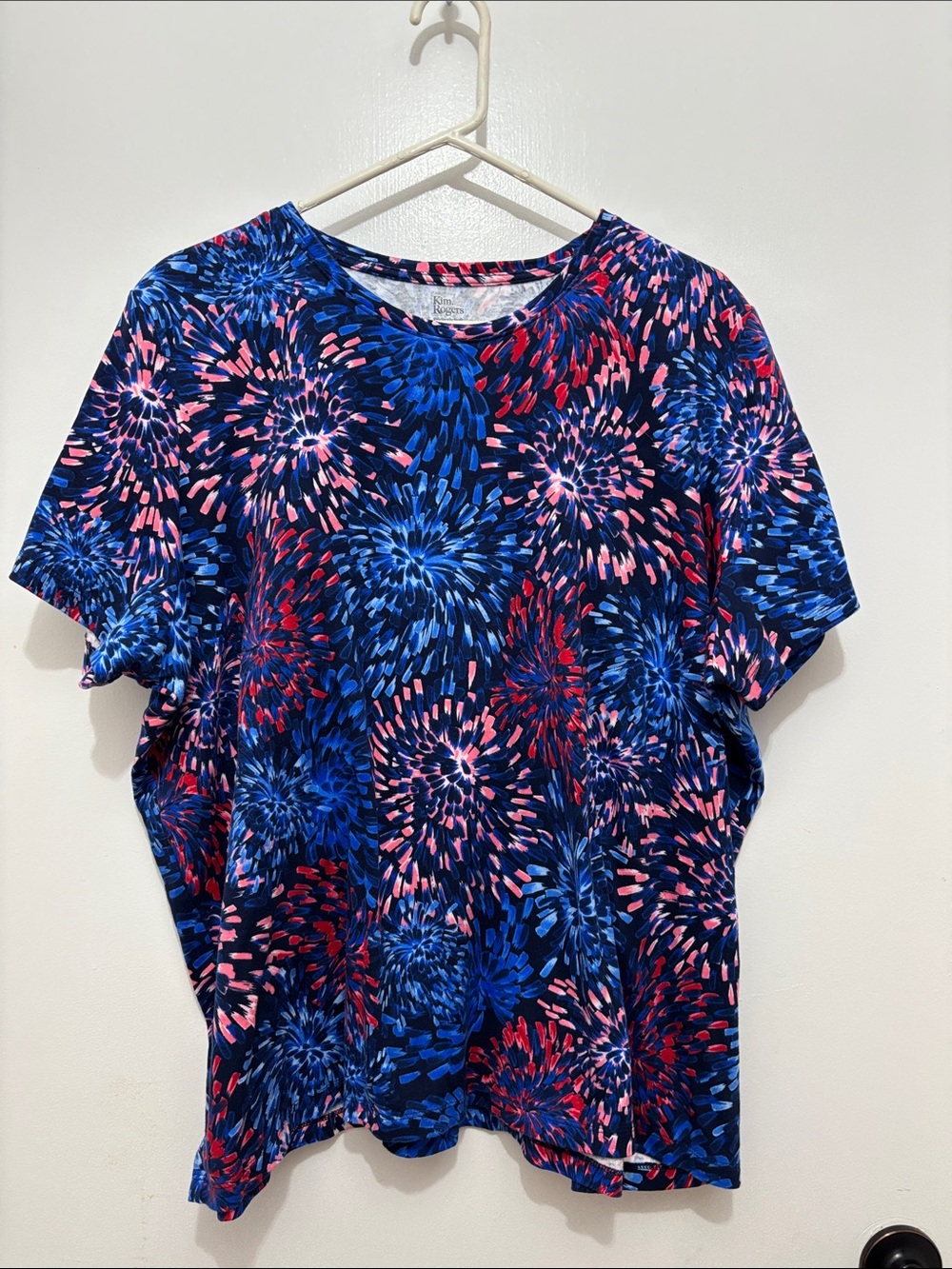 3X Kim Rogers Multicolor Burst-Print Short Sleeve Tee - Blue/Pink/Red